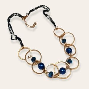 Vintage Mid Century Beaded Necklace Gold Tone